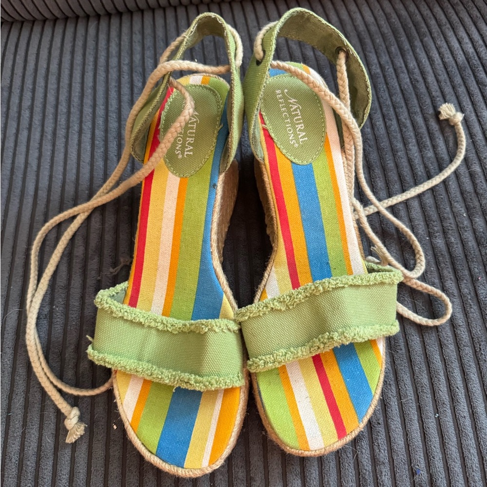 Natural Reflections Green and Blue Sandals with Playful Stripes